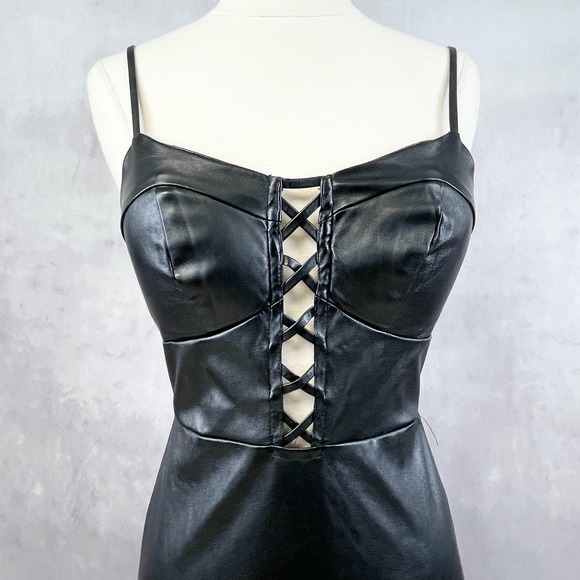 Max + Ash Womens Faux Leather Mini Dress Small Biker Cyberpunk Club Corset Edgy - Picture 2 of 14